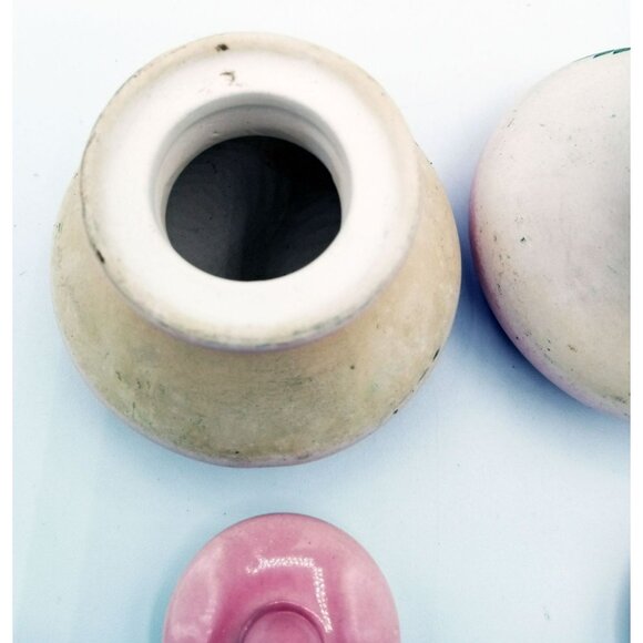 Vanity Jars Porcelain Vintage Pink White Pottery Lids Flowers 2 Inch Miniature - Picture 10 of 15